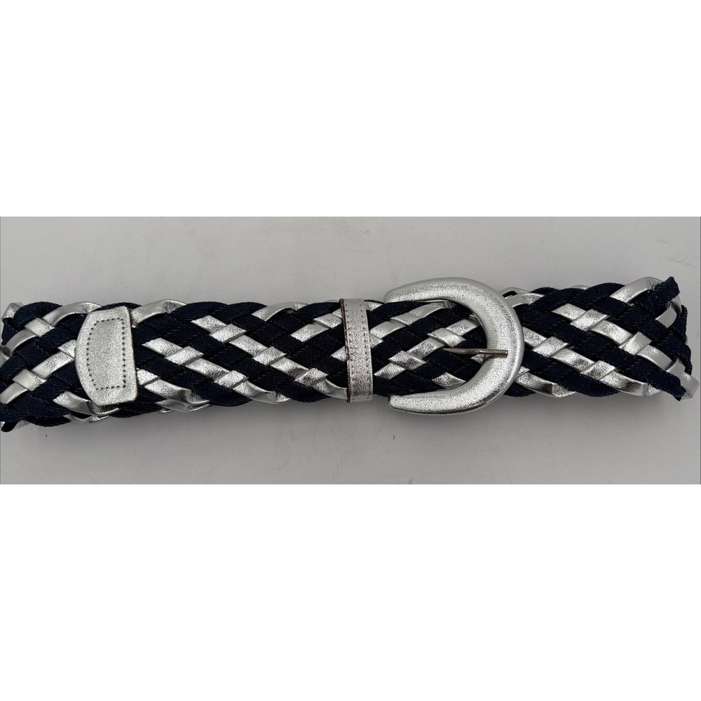 Vintage Astor Denim And Silver And Blue Jean Denim Wide Woven‎ Belt NOS Sz M-L